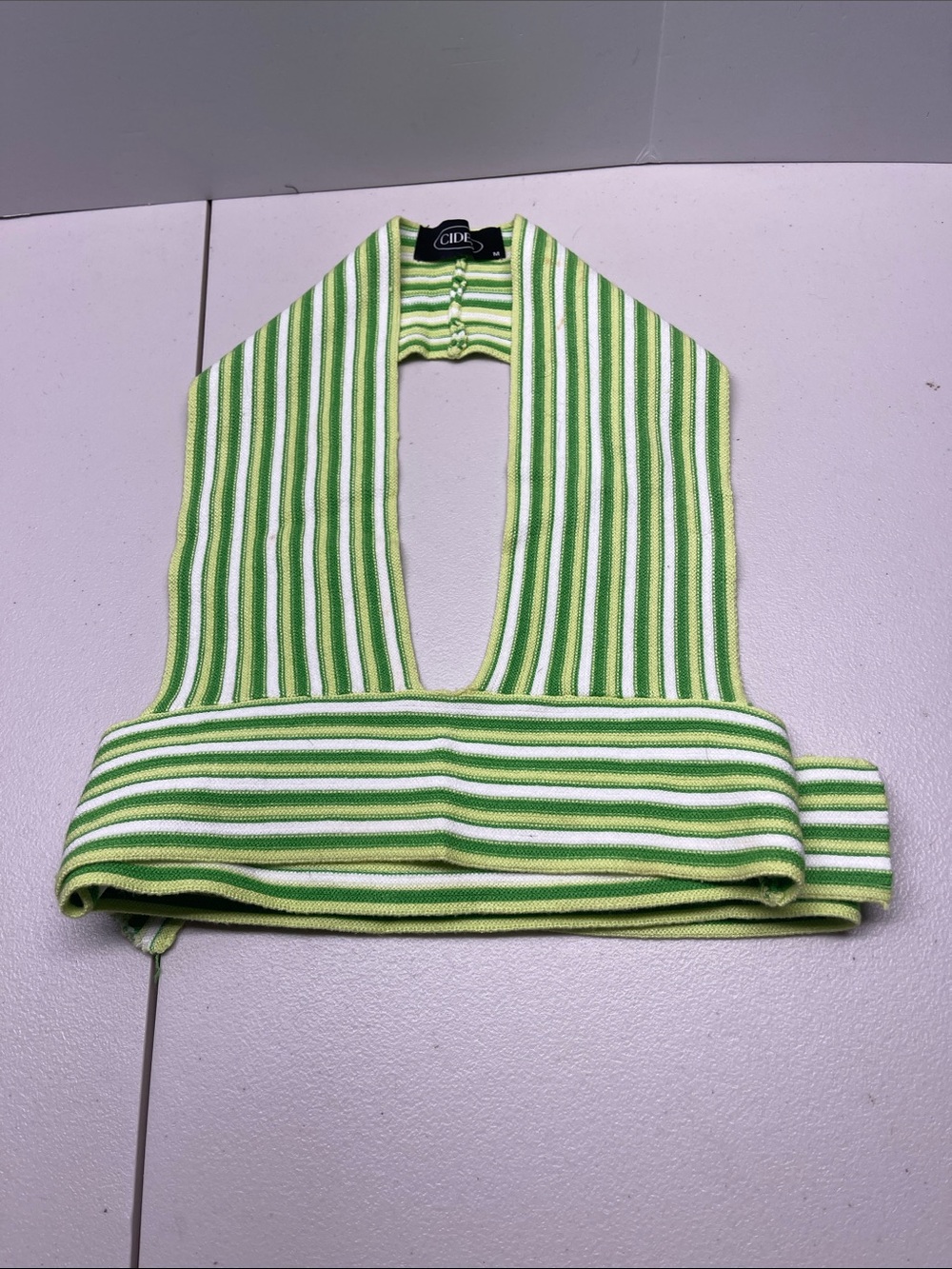 Cider Lime & White Striped Halter Knit Crop Top